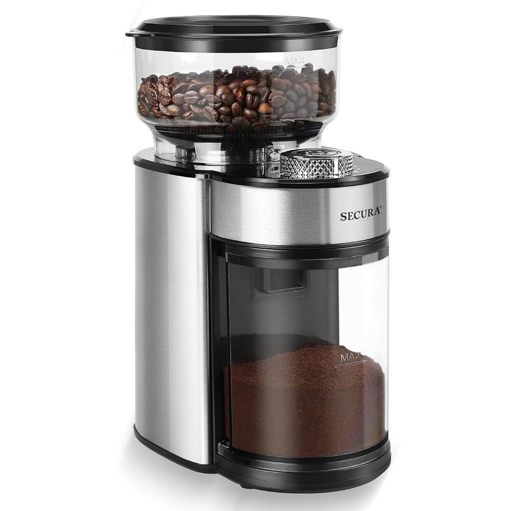 Secura Conical Burr Electric Coffee Grinder 25 Grind Settings 2-12 Cups Capacity